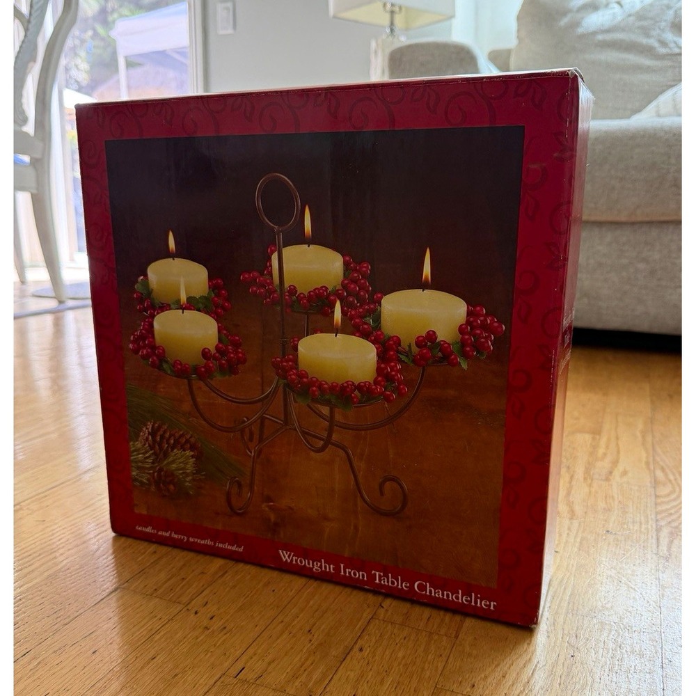 Wrought Iron Christmas Table Candelabra Candle Holder, Multicolor, Boxed